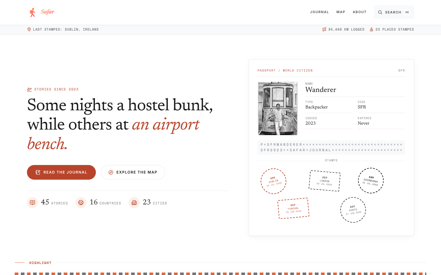 Safar travel journal home page